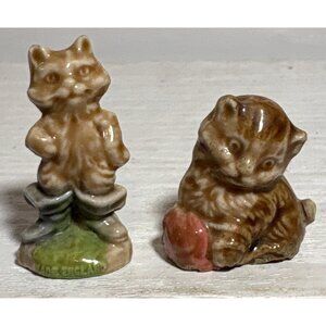 Wade Whimsies Cat Figurines Puss & Boots & Kitten With Yarn England Red Rose Tea